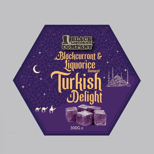 BLACKCURRANT COATED LIQUORICE TURKISH DELIGHT Black Liquorice Company